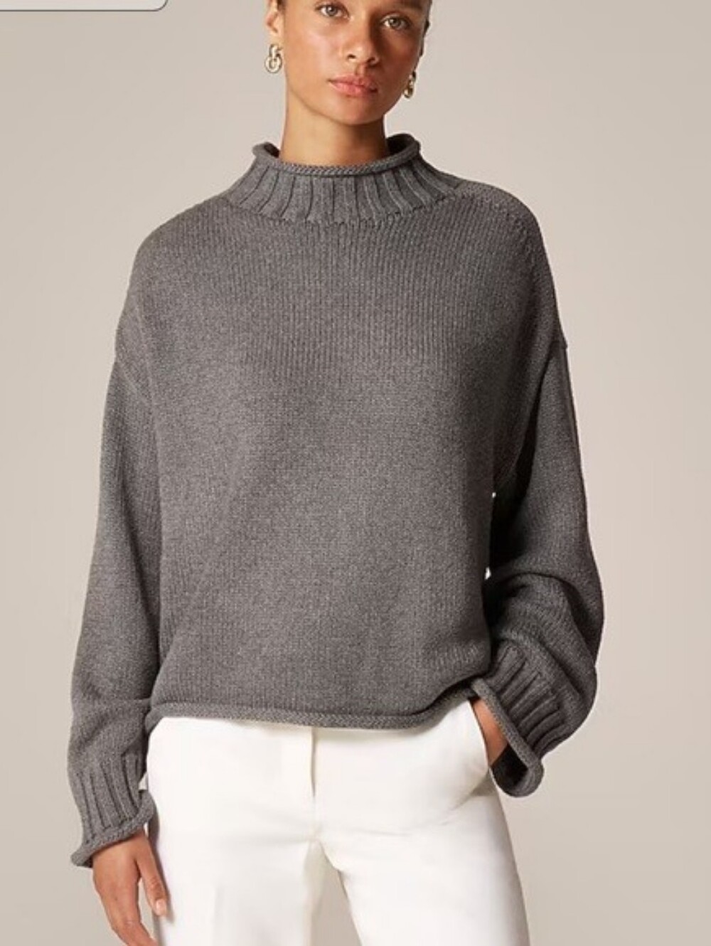 J. Crew 2025 Rollneck Sweater Heather Carbon Gray 100% Cotton XS Extra Small